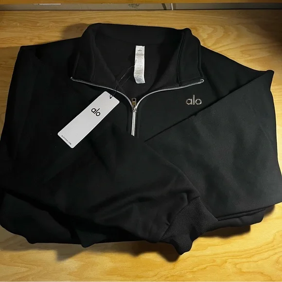 Alo Black Tracksuit Set Quarter Zip Accolade straight leg pants - Picture 2 of 2